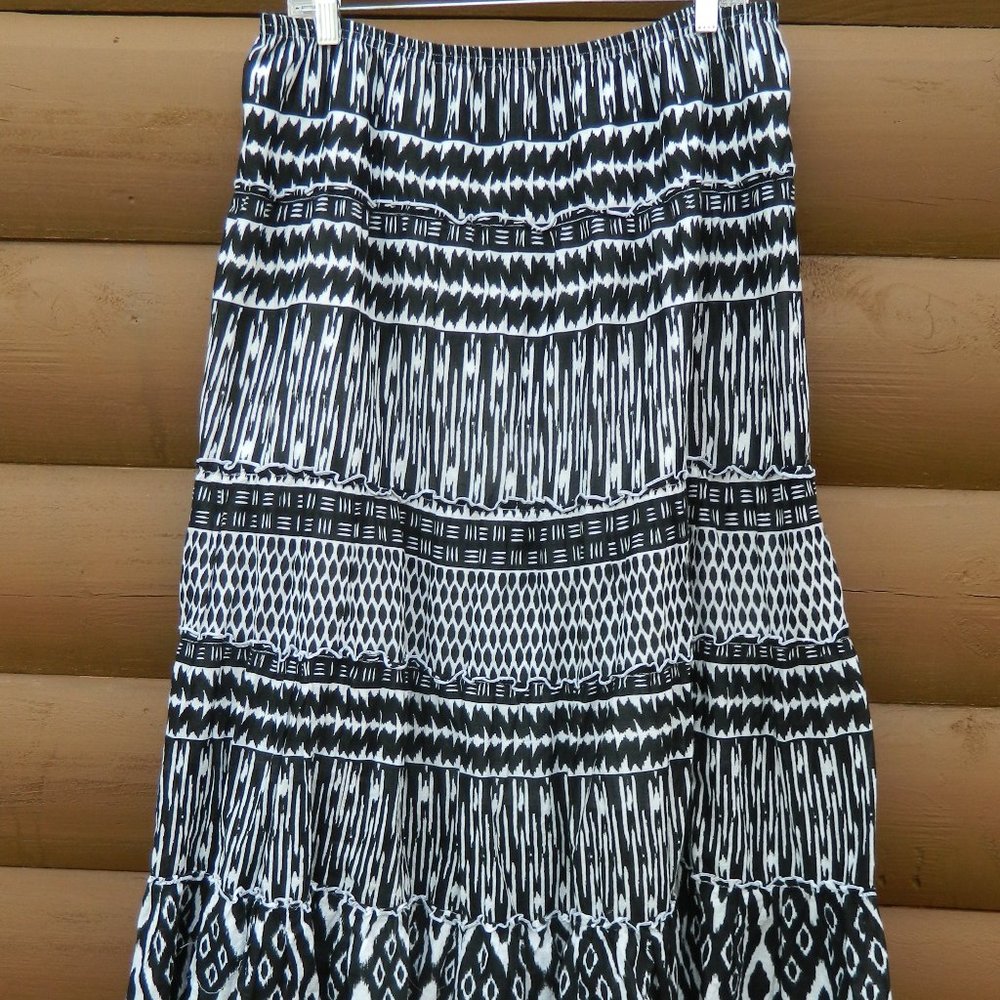 Style & Co Women's Printed Tiered Skirt Black Size Large 100% Cotton